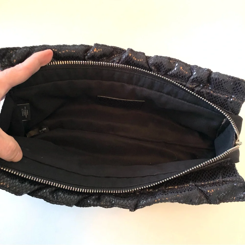 Express Black Faux Snakeskin Ruched Clutch Y2K Evening Bag